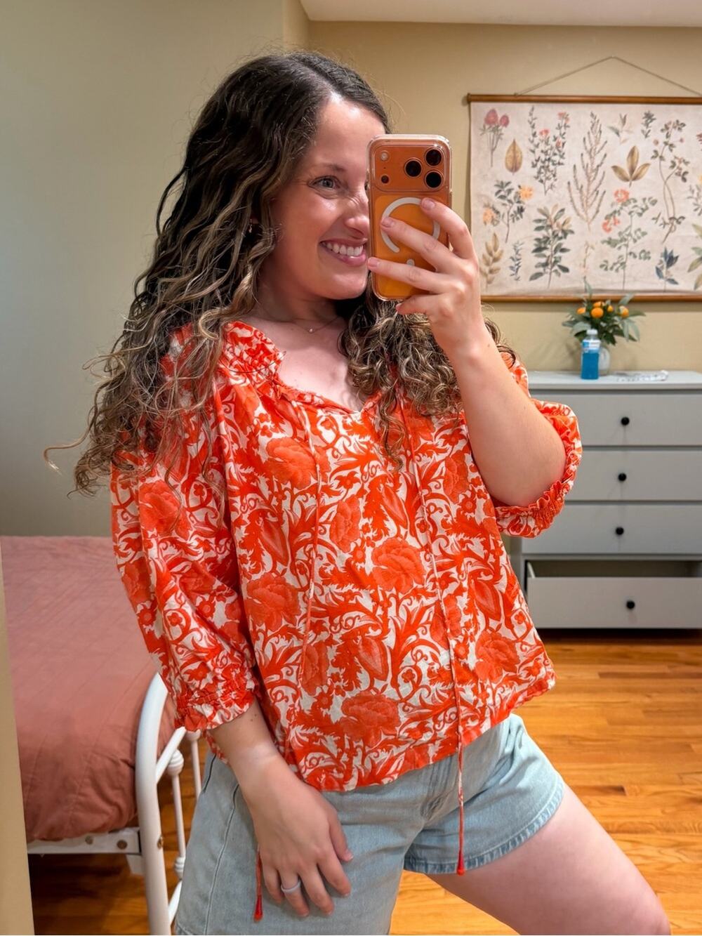 Tuckernuck Ro’s Garden Cotton Tassel Orange Floral Peasant Top XL